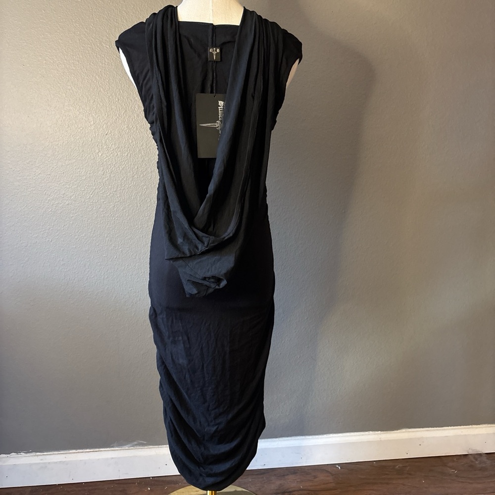 Silver Dagger Goth Whimsigoth Black Ruched Hooded Midi Dress NWT Size M - Picture 3 of 7